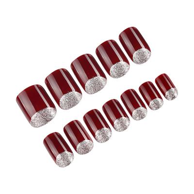 China Easy Apply Elegance Glitter Nails Artificial Curved Nails Christmas Full Nails for sale