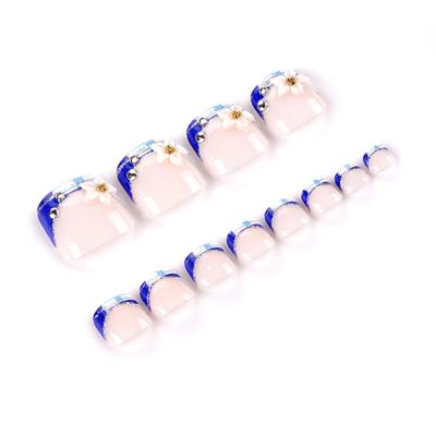 China Easy Apply French Style Pre Glued Artificial Nails ABS Plastic Toe Nails for sale