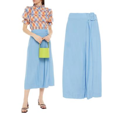 China OEM Anti-Static Custom Drop Ship Top Quality Wrap Skirts Fashionable Design Belted Pleated Woven Mid Length Skirt For Women Ladies Girls for sale