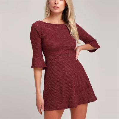 China Manufacturer Custom Oem Best Anti-Static Quality Knit Women Clothing Rib Knitted Dress Knit Sweater Dress for sale