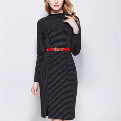 China OEM Anti-Static Custom High Quality Fashion Striped Bodycon Career Women Dress Winter Dress Winter Dress Women for sale