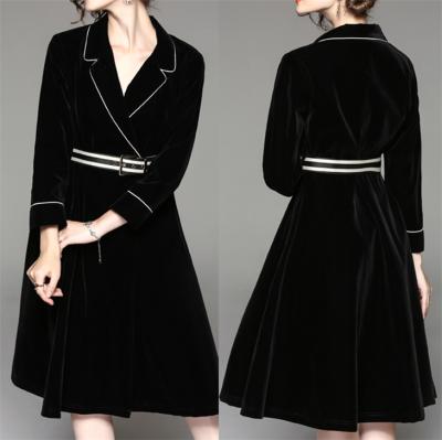 China Lady Black Suit Dress Fashion Business Anti-static High Quality Black Velvet Winter Dresses Women Winter Dress for sale