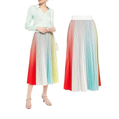 China OEM Manufacturer Womens Rainbow Ladies Summer Breathable Custom Skirt Set Pleated MidiSkirts Women High Quality for sale