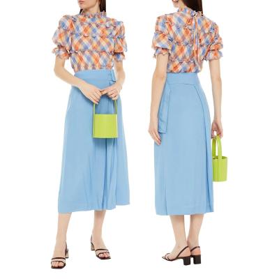 China New Factory OEM High Quality Fashion Women's Modest Skirts Midi Wrap Skirt Waistband Custom Made Anti-Static for sale