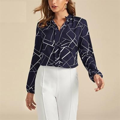 China OEM Anti-pilling Long Sleeve Neck Notch Top Luxury Women Shirt Custom Print Casual Blouse For Women for sale