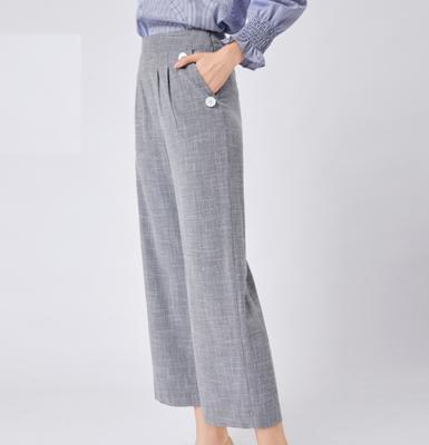 China Anti-Wrinkle Front Pleats Side Pockets Wide Leg Pants Trousers For Women 2021 Organic Cotton Trousers for sale