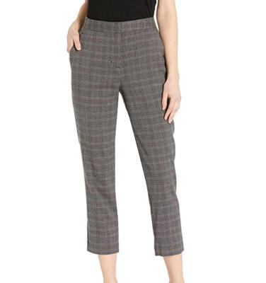 China Anti-Wrinkle Boutique ODM OEM Customized Designer Trousers Womens Plaid Print Cropped Trousers for sale