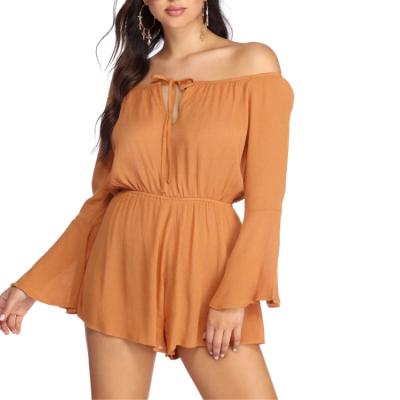 China QUICK DRY Summer Boho Beach Party Off The Shoulder Jumpsuit Panty Women Sheath Long Off The Shoulder Jumpsuit for sale