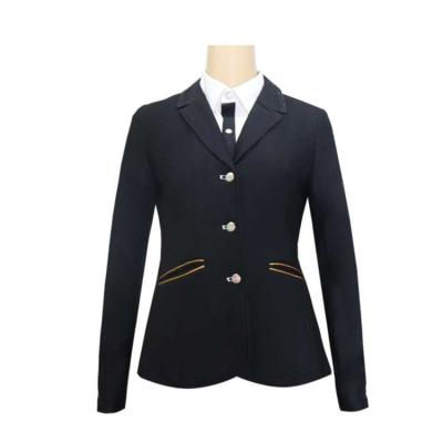 China QUICK DRY professional custom made to measure horse equestrian suit club gold trim women's jodhpurs black slim jacket for sale