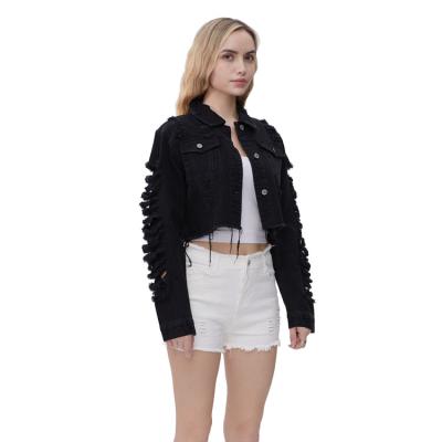 China New Denim Jacket Women Top Ripped Fashion Breathable Cropped Jacket for sale