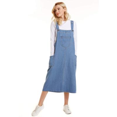 China Women Denim Dress Overalls Loose Fit Light Blue Denim Dress for sale