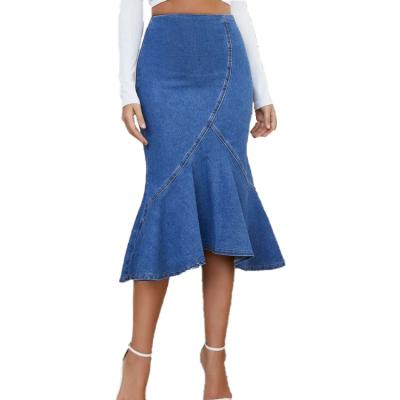 China High Waisted Mermaid Skirt Women's Blue Denim Skirt Custom Wholesale Breathable Solid New Fashion Women's Denim Skirt for sale