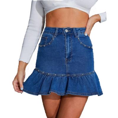 China Breathable Denim Mini Pleated Skirt Ladies Summer High Waist Jeans Shorts Skirt Women Ruffles Denim Skirt for sale