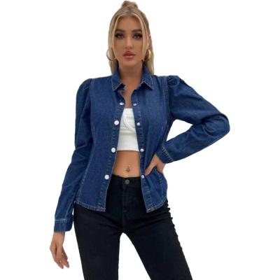 China Puff Sleeve Denim Shirts Jean Shirt Jacket Loose Tops Breathable Denim Ladies Long Long For Women Blouses for sale