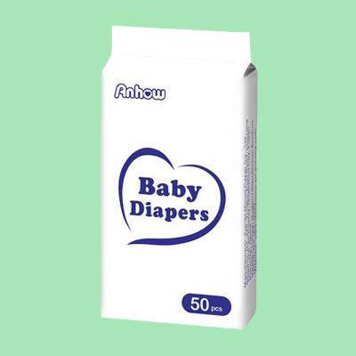 China MOQ Factory Price Anhow Baby Diapers XL Printed Small Size, Simple Design Printed Transparent Custom Diapers Bag Disposable Baby A Grade for sale