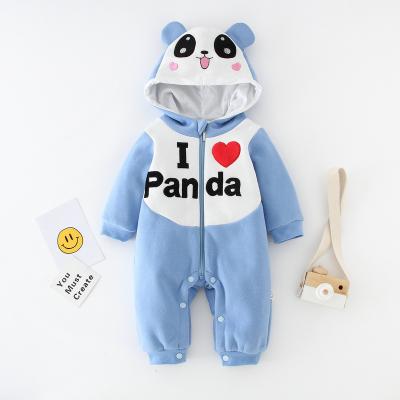 China Girls' 100% Cotton Baby Boy's Organic Romper Autumn And Winter Jumpsuit Cute Panda Cartoon Hooded Daily Wear 100% Cotton Clothes for sale