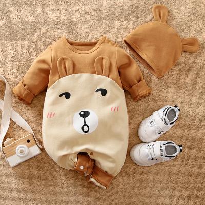 China Wholesale Newborn 100% Cotton Baby Boy Girls Romper Overalls Set Autumn Baby Clothing Sets With Hat 100% Cotton for sale