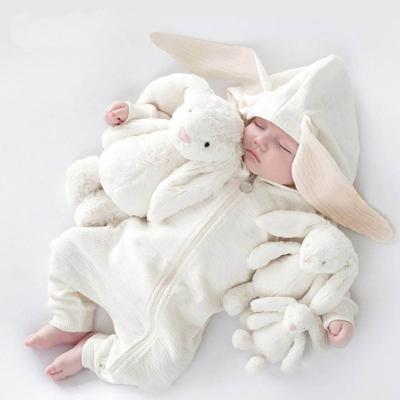 China 100% Cotton Wholesale Newborn Baby One-Piece Hooded Toddlers Long Sleeve Baby Rabbit Ears Zipper Spring And Autumn Long For Boy Girl Overalls for sale