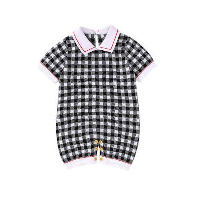 China Spandex Baby Boy/Cotton Newborn Romper Short Sleeve Cotton Plaid Button Onesie Boys and Girls Newborn Overalls for sale