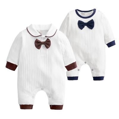 China Spandex/Cotton Baby Boy Gentleman Long Sleeve Romper Newborn Bowtie Jumpsuit 0-24 Months for sale