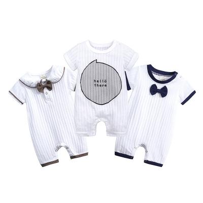 China 100% Cotton Baby Boy Gentleman Short Sleeve Romper Newborn Tuxedo Bowtie Jumpsuit 0-24 Months for sale