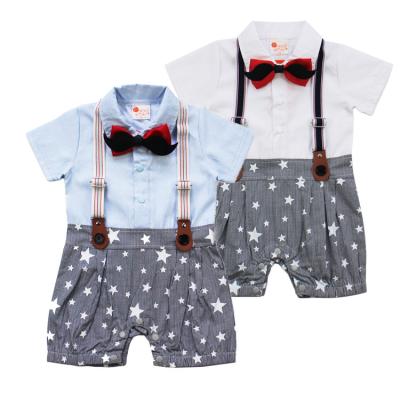 China Spandex Baby Boy Suspenders Gentleman Suit Spring Summer Infant Cotton Romper/Cotton Formal Sleeve Shorts With Beard Bow Tie for sale