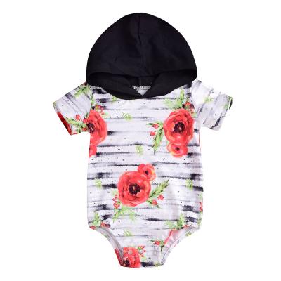 China Hot Selling Spandex/Cotton Hooded Infant Baby Romper Floral Print Baby Bodysuit Unisex For Summer for sale