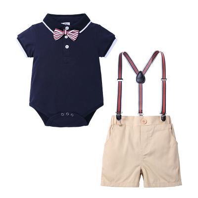 China Breathable Kids Baby Boy Shorts Blouse Toddler Summer Gentleman Suit With Bow Tie 2pcs for sale