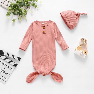 China Newborn 100% Organic Cotton Baby Sleeping Bag Cotton White Solid Color Dress Knot Dresses Newborn Baby Sleep Knot and Hat for sale