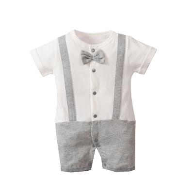 China 100% Cotton Organic Baby Boys' Short Sleeve Tuxedo Clothes Infant Bow TieDots Formal Rompers for sale