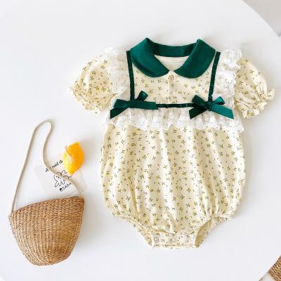 China 100% Cotton Summer Korean Version Square Collar Lace Romper New Baby Suit Baby One-Piece Romper 0-2 Years for sale