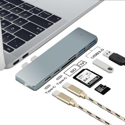 China Aluminum Alloy CNC Shell 6 Port USB C Hub 6 in 1 Type-C Hub with SD TF Card Reader for Nintendo Games Machine for sale