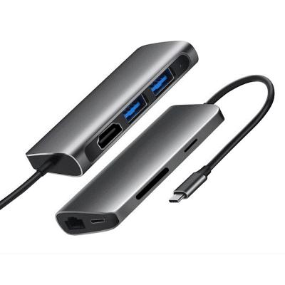 China 7 Port 7 In 1 Dual Usb Type C To 4K@30HZ HDTV Thunderbolt 3 USB 3.0 SD TF Hub For Macbook Pro 13inch 115 * 34 * 10mm for sale