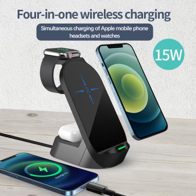 China Mobile+ Watch+Earphone 3 in 1charger 4 in 1 15W Magnetic Wireless Fast Wireless Charger Charging Station for iPhone 12/12 SE/6/5/4/3 pro Max/12 mini /12 iWatch for sale