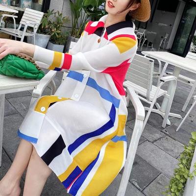 China Autumn New Miyak Pleated Women Anti-Static Dresses Fashion Solid Design Straight Loose Large Size Women's 3/4 Sleeve Dress for sale