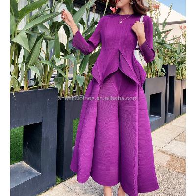 China Hot Anti-pilling Pleated Plus Size Women Muslim Dubai Long Dresses Two Piece Sets Women Clothing Tops And Skirts Womens 2 Piece Sets for sale