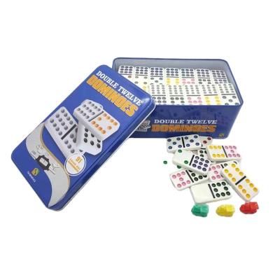 China Double 12 Plastic Classic Dominoes With Tin Box Table Game Dominoes for sale