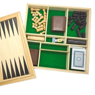 China Plywood 4 in 1 Sets Set in Wooden Box Chess Backgammon Dice Playing Cards Die Cut Cup for sale