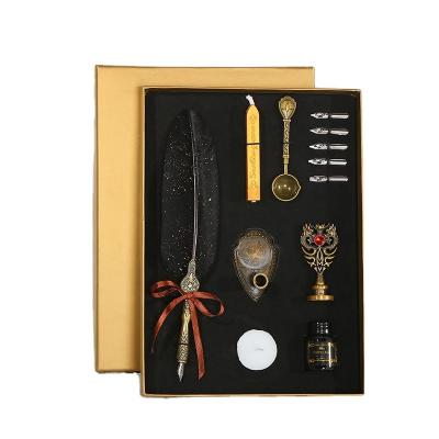 China office & School Pen Customized Quill Dip Pen With Wax Seal Beads Stamp For Birthday Gift Writing Set for sale