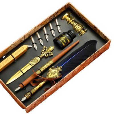 China office & Feather Pen Set Fountain Dip Feather Pen Set European Style Alloy Vintage School Pen for sale