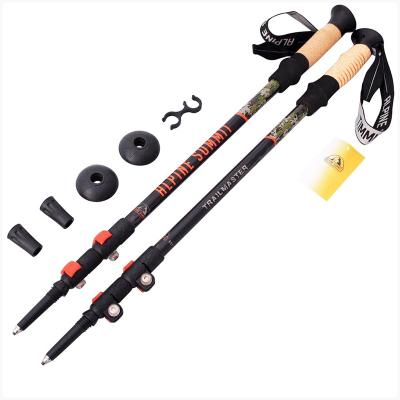 China 2020 Amazon walking stick outdoor climbing cane sells sale three sections alum/carbon fiber walking stick, alpenstock for sale