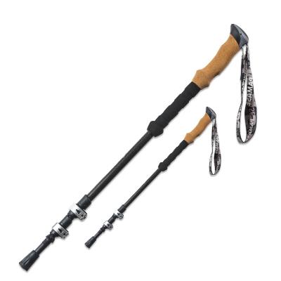 China Ultralight Adjustable Mountaineering Walking Stick Light Weight 3 Aluminum Section Folding With Carbon Steel Tip for sale