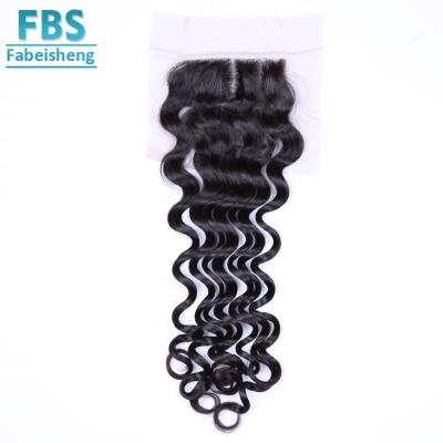 China 100%virgin unprocessed hair Wholesale and retail 2019FBS High Quality100%virgin raw unprocessed Brazilian hair 4*4 lace closure by 1B loose wave for sale