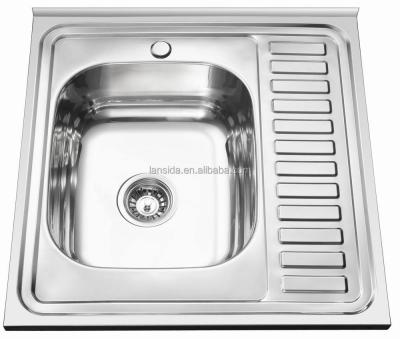 China Without Faucet 600x600mm Square Stainless Steel Kitchen Sink With Drain Board for sale