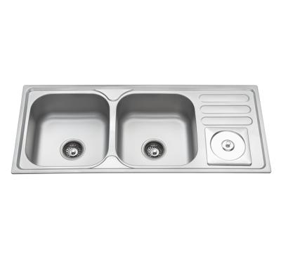 China Without faucet two bowl sink with waste bin 10545 for sale