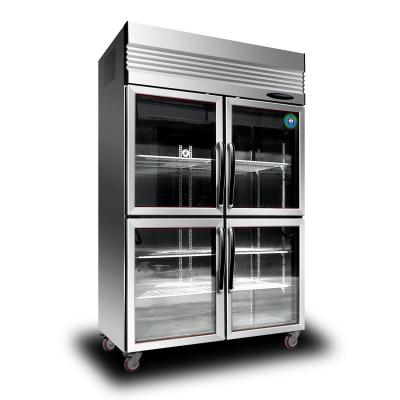 China Single-Temperature Redbowl 900L Stainless Steel Upright Four-Door Heated Glass Door Commercial Refrigerator for sale