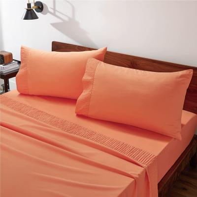 China Embroidery Anti-Static 100% Polyester Bed Sheet Sets Polyester Bed Sheets Set Solid Color Luxury Sheet Sets for sale