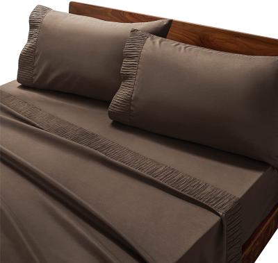 China Antistatic Soft Microfiber Hotel Quality Bed Sheet Sets Brown Washable Breathable Bed Sheets Set Luxury for sale