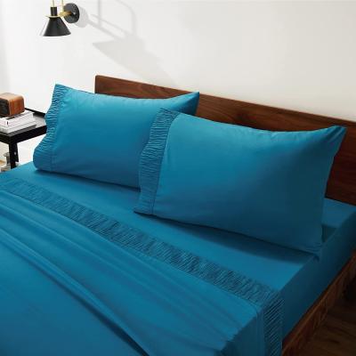 China Luxury Teal Anti-Static Embossed Design 4 Piece Queen Sheets Set Soft 1800 Microfiber Bedding Sheets And Pillowcases Sets for sale