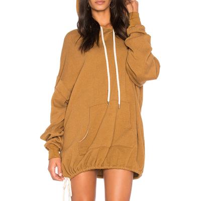 China Custom Hot Women Anti-Shrink Cinnamon Plain Mini Long Sleeve OEM YL Sleeve Hoodie Dress Young Ladies Casual Dress For Wholesale for sale